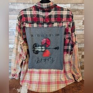 The Beatles Let It Be Upcycled Dip Dye Bleached Flannel Shirt
